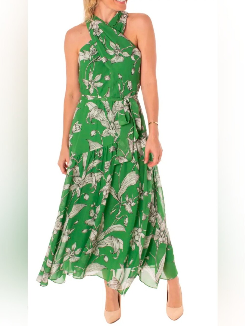 Taylor Green Floral Halter Maxi Dress